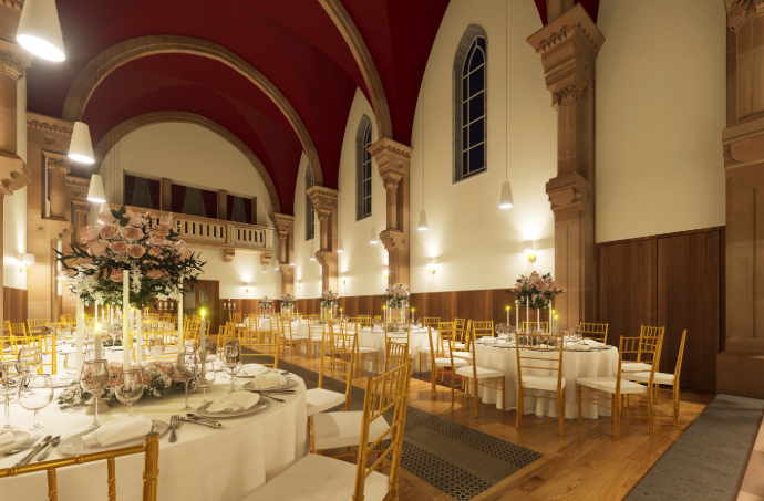 Salle de réception élégante du domaine L’Écrin du Monastère à Montferrand-le-Château, pour mariage et événement professionnel