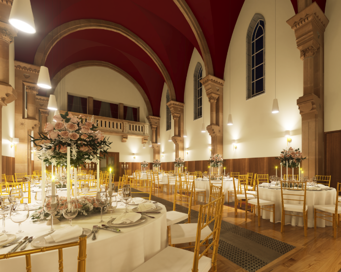 Salle de réception élégante du domaine L’Écrin du Monastère à Montferrand-le-Château, pour mariage et événement professionnel